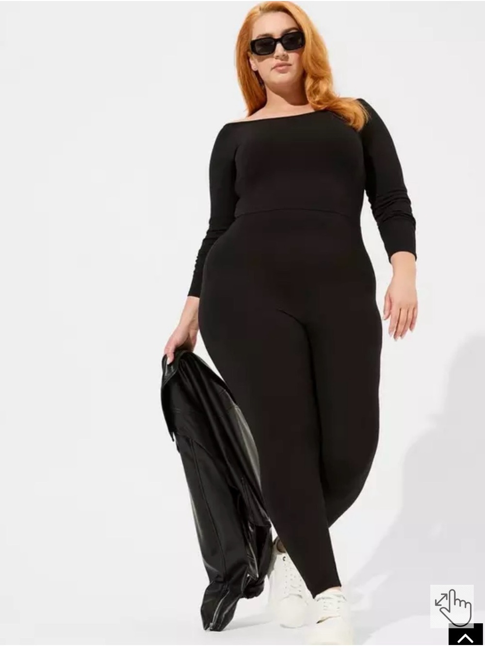 torrid Black Off-Shoulder Long-Sleeve Jumpsuit